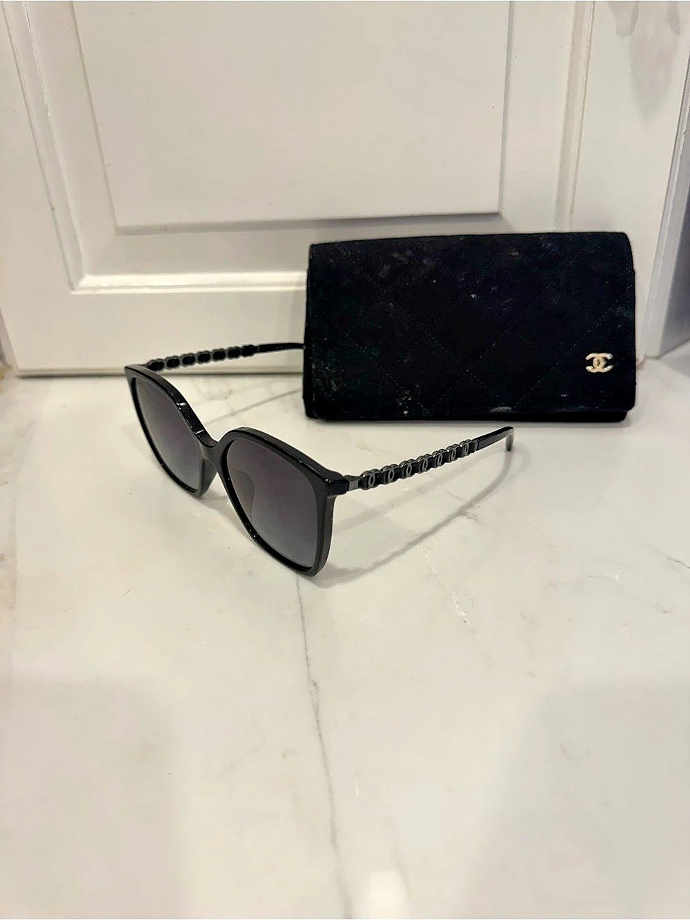 Chanel Black Chain Temple Sunglasses
